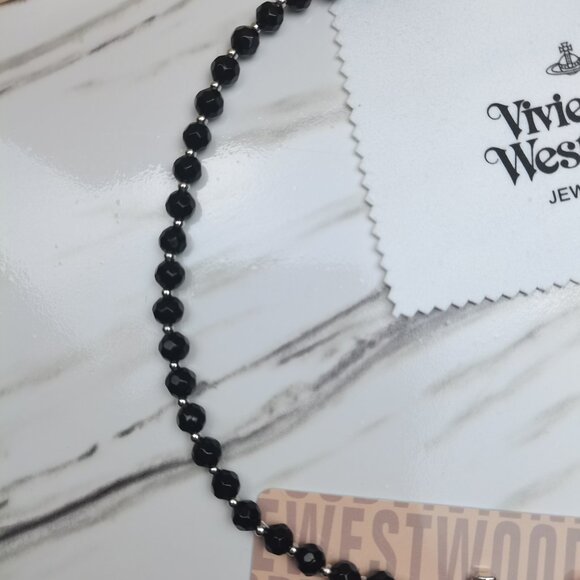 Vivienne Westwood One Row Black Pearl Silver Bas Relief Choker - Picture 8 of 10